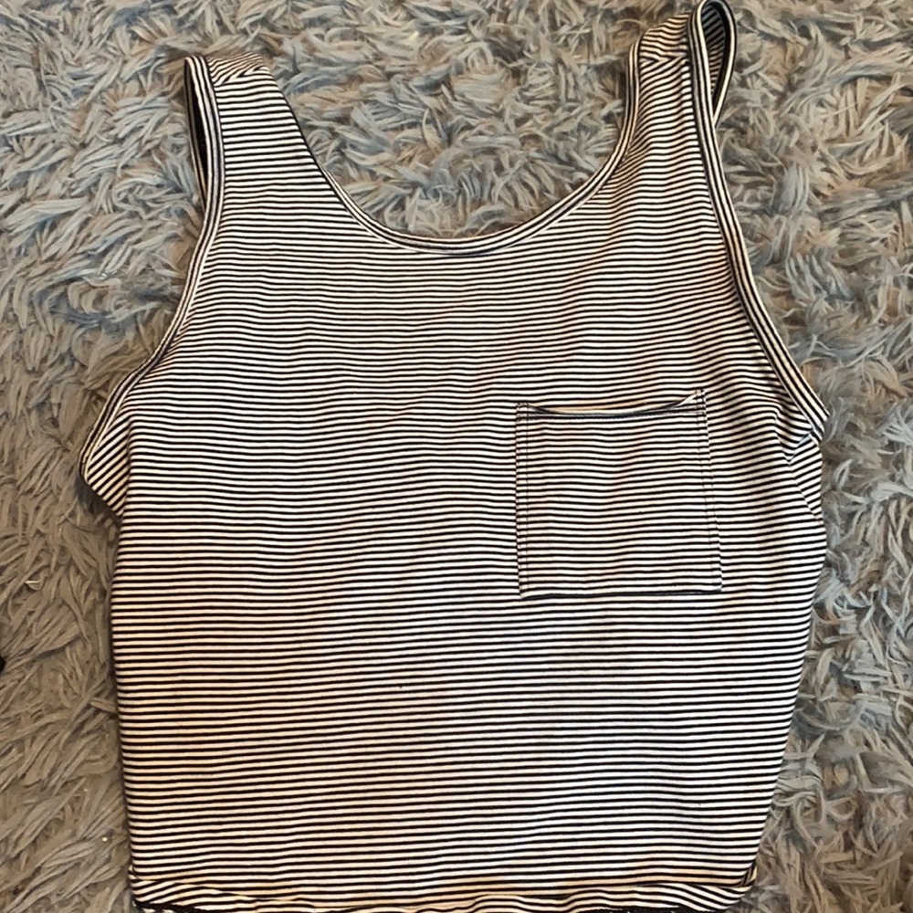 Navy blue and white striped crop top